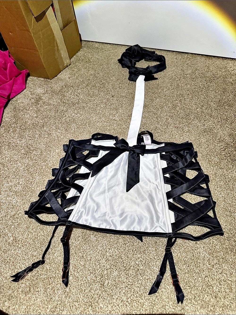 Victoria's Secret Black & White Lace-Up Chemise Size Medium